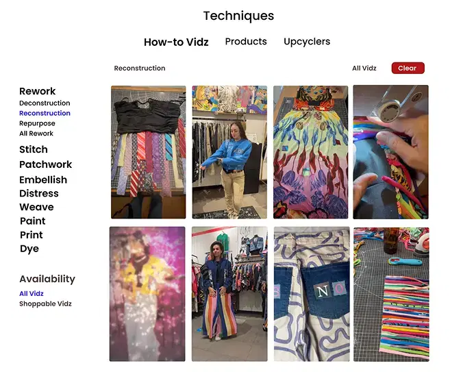 Design mockup of the Techniques page